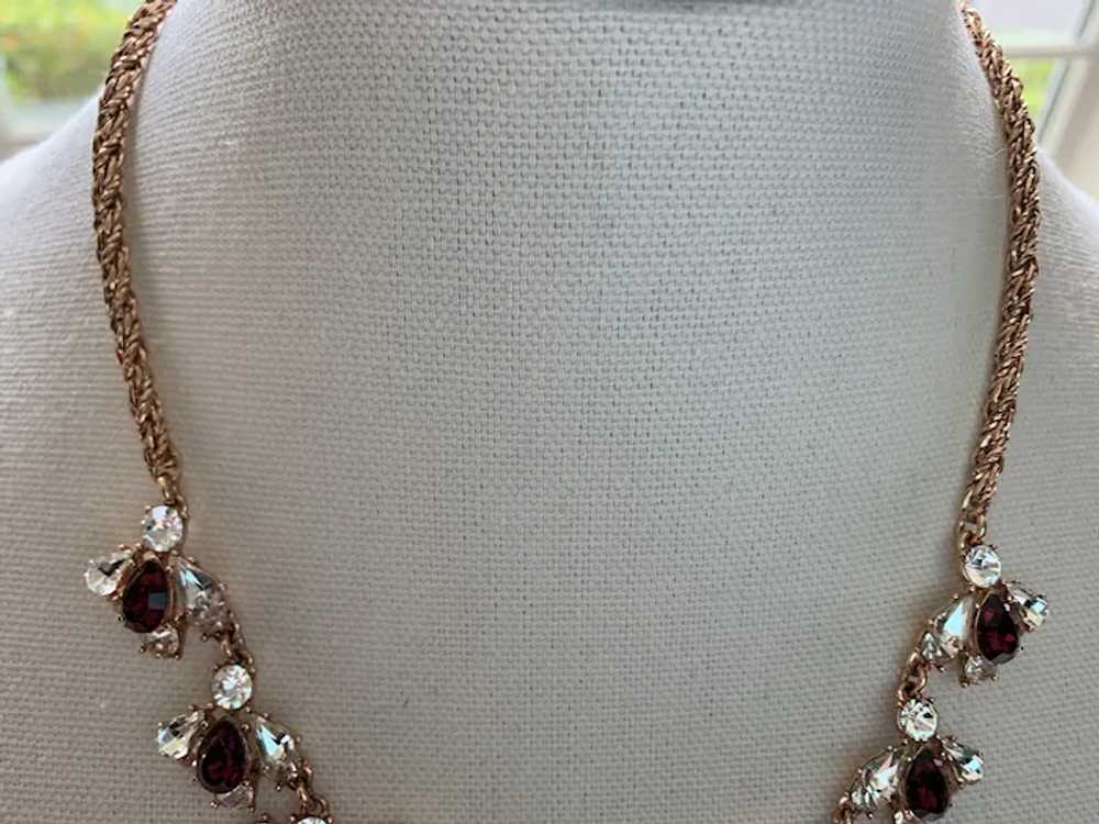 Festive Rhinestone Necklace - Purple and Diamante… - image 3