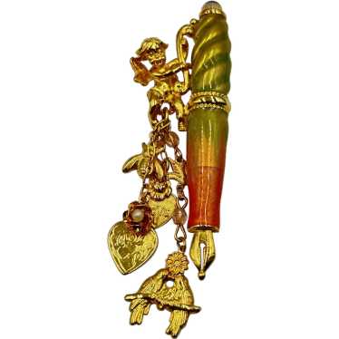 Kirks Folly Pen with Fairy Pin Brooch Cherub Gold… - image 1