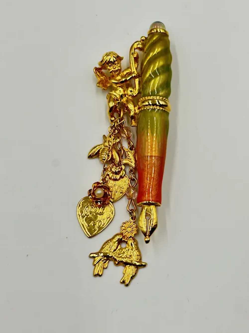 Kirks Folly Pen with Fairy Pin Brooch Cherub Gold… - image 2