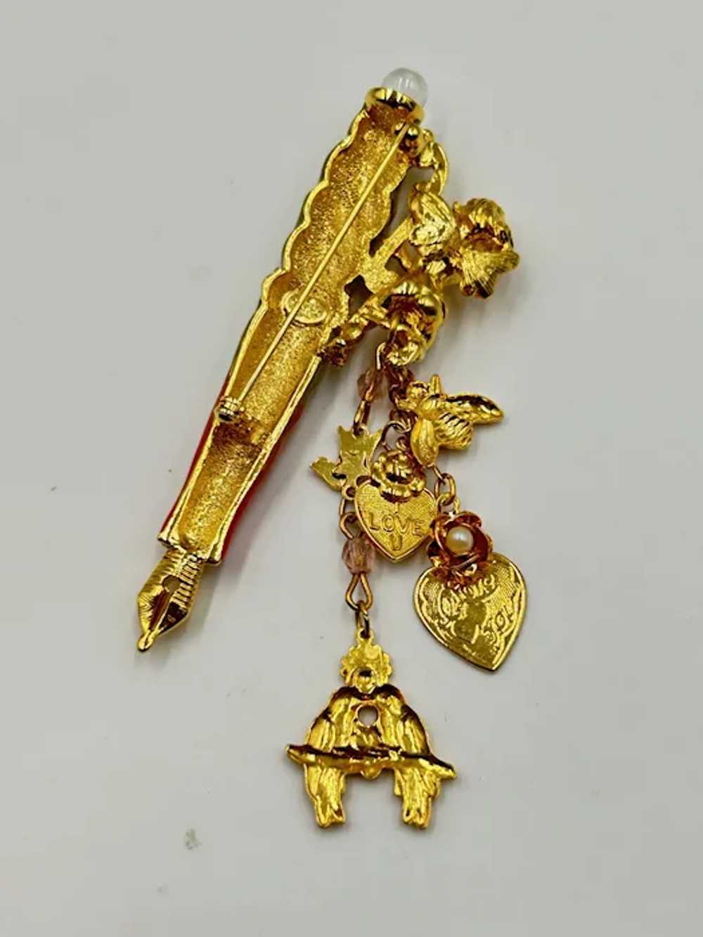 Kirks Folly Pen with Fairy Pin Brooch Cherub Gold… - image 4