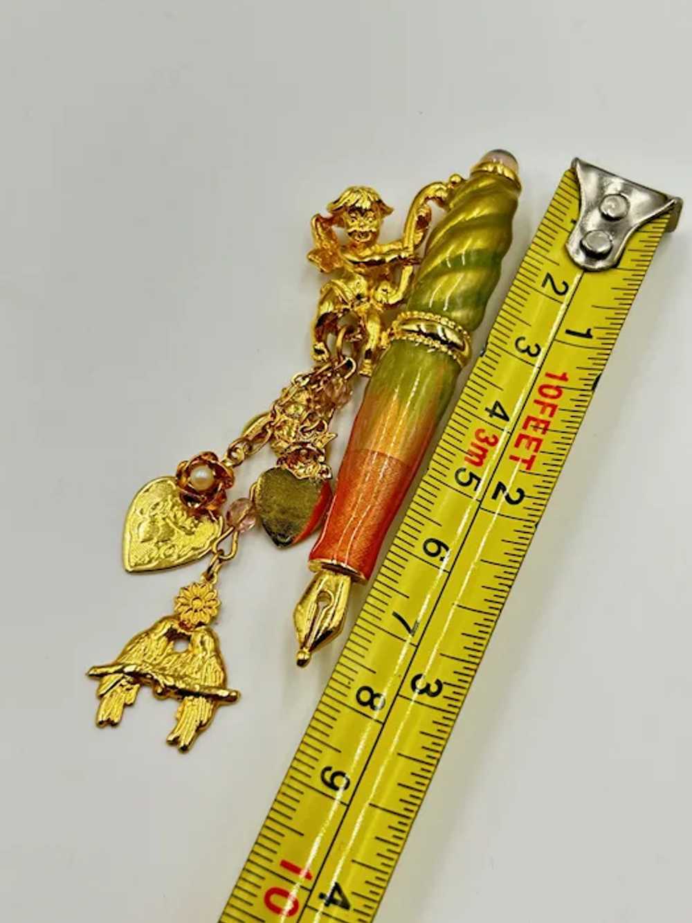 Kirks Folly Pen with Fairy Pin Brooch Cherub Gold… - image 5