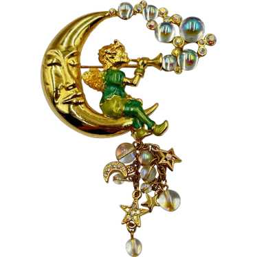 Kirks Folly Pipe Dream Fairy Brooch Moonface Gold 