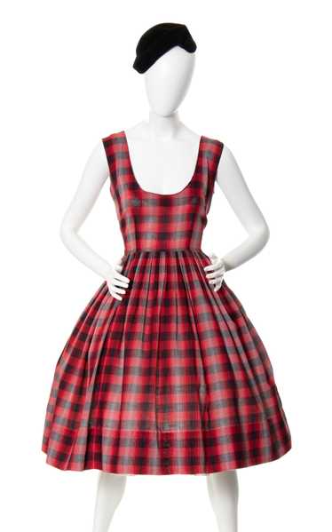 1950s Red Plaid Cotton Dress | medium