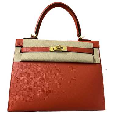 HERMES Kelly Sellier Size 25 Toile H/Swift Leather Vert Yucca/Ecru
