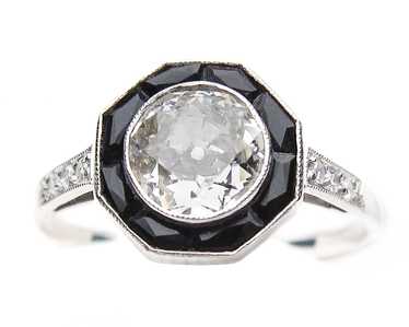 Art Deco Hexagonal Onyx Diamond Ring - image 1