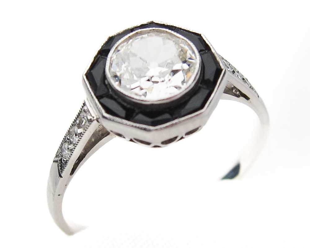 Art Deco Hexagonal Onyx Diamond Ring - image 2