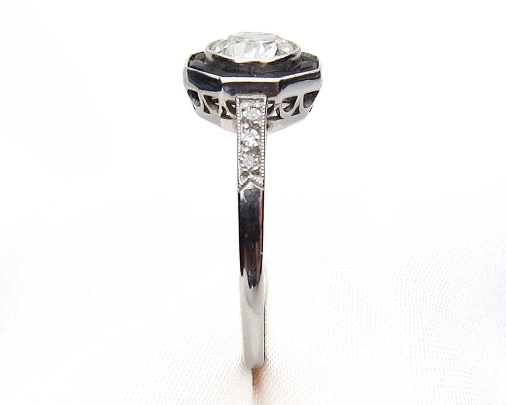 Art Deco Hexagonal Onyx Diamond Ring - image 4