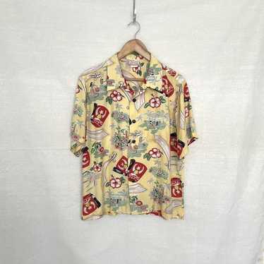 pinsnneedlesvintage 50s K-Mart Green Rayon Hawaiian Shirt Size Medium