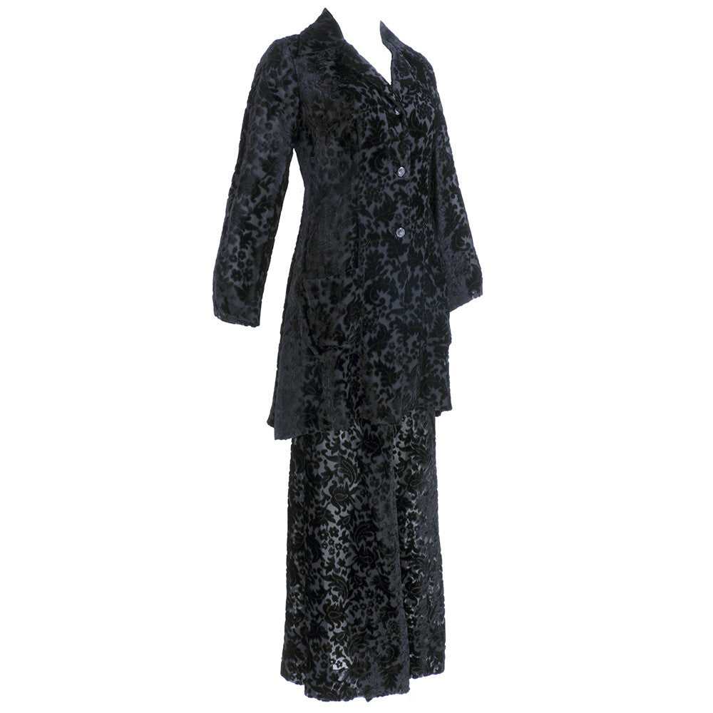 THEA PORTER 70s Black Sheer Cut Velvet Pantsuit E… - image 2