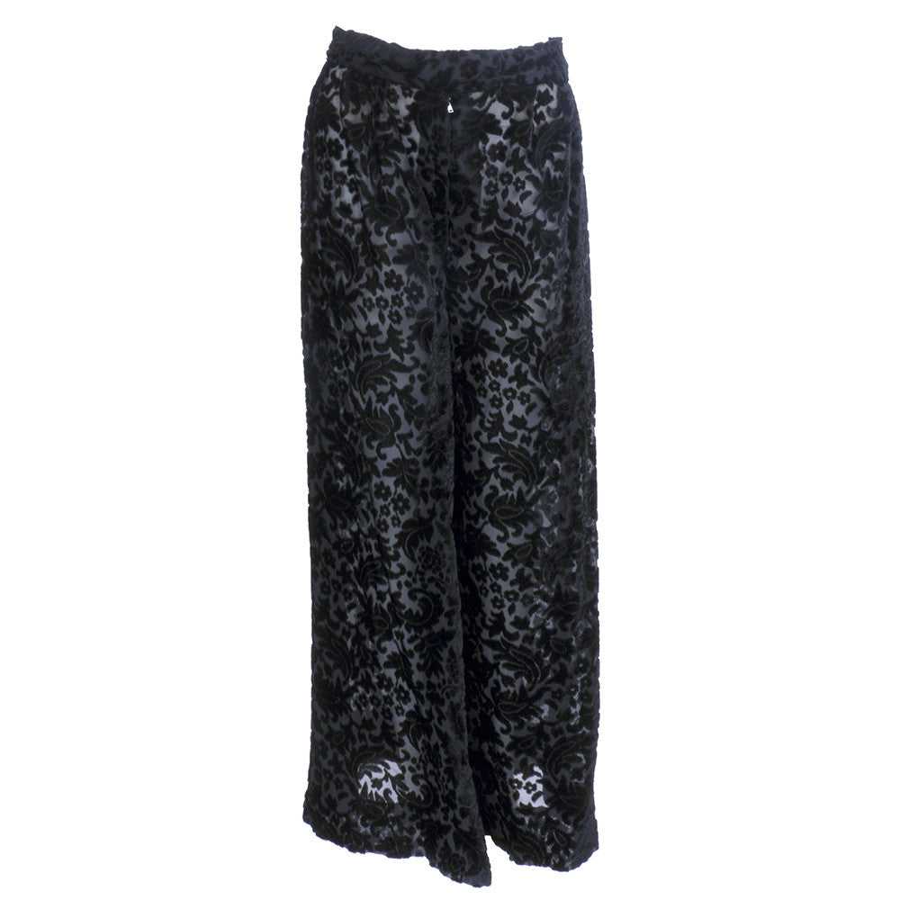 THEA PORTER 70s Black Sheer Cut Velvet Pantsuit E… - image 4