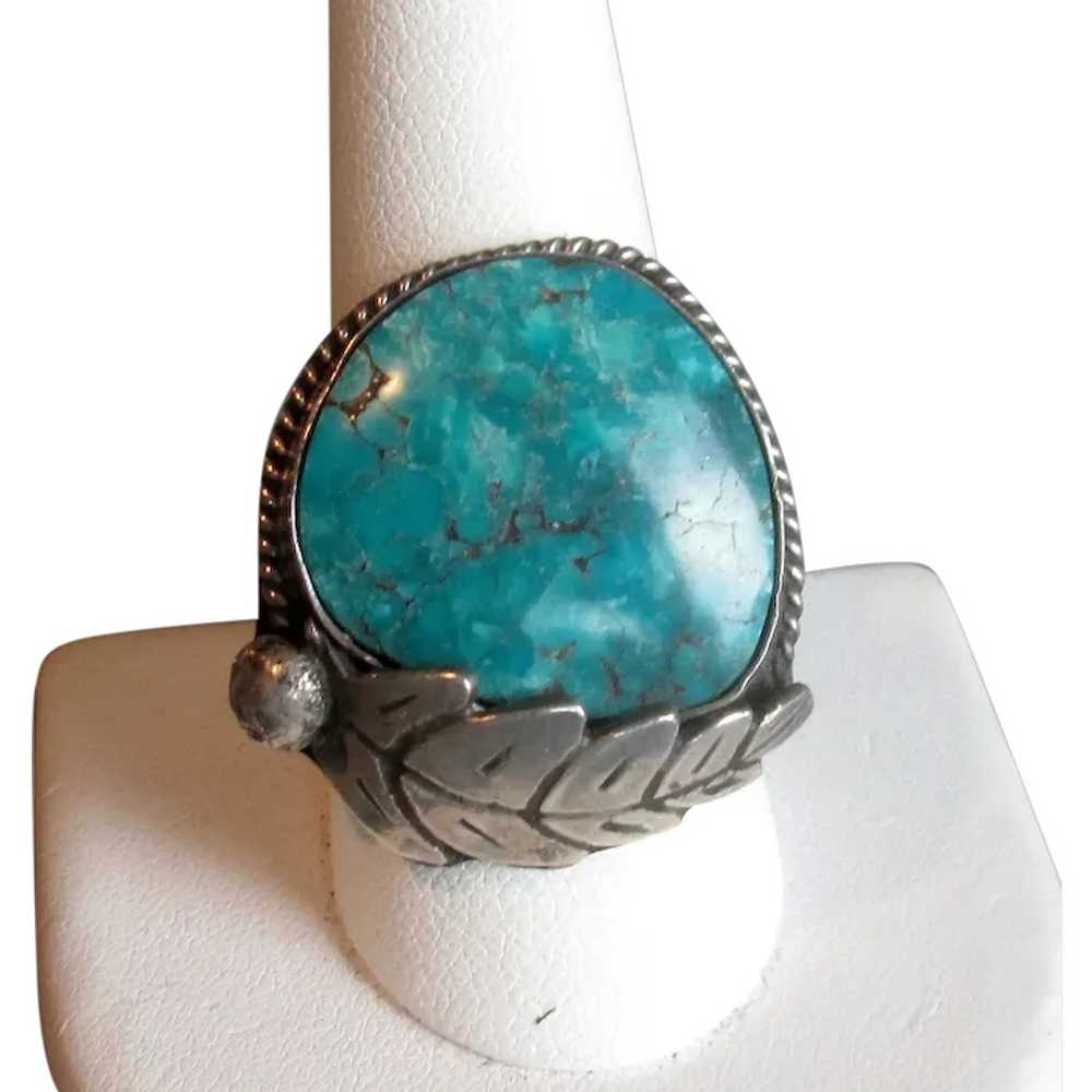 Older Southwestern Silver & Turquoise Ring - image 1