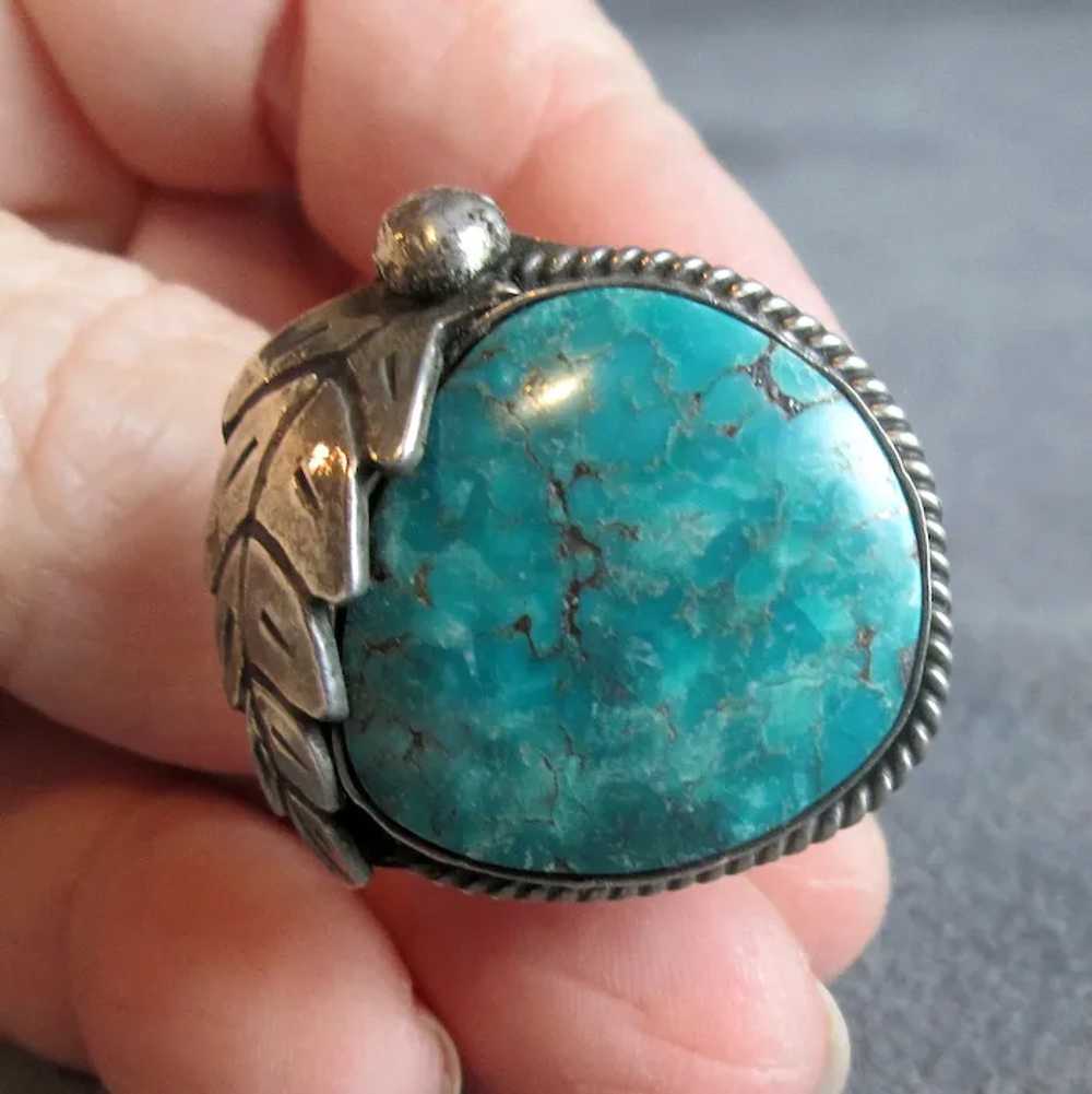 Older Southwestern Silver & Turquoise Ring - image 2