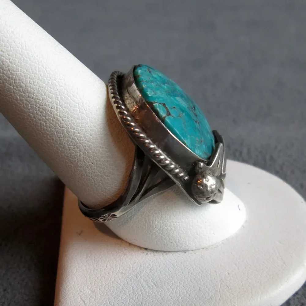 Older Southwestern Silver & Turquoise Ring - image 3