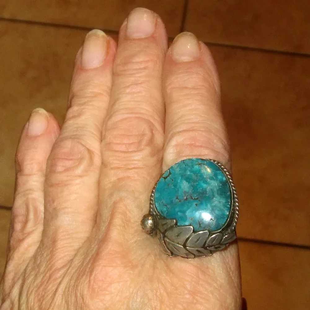 Older Southwestern Silver & Turquoise Ring - image 5