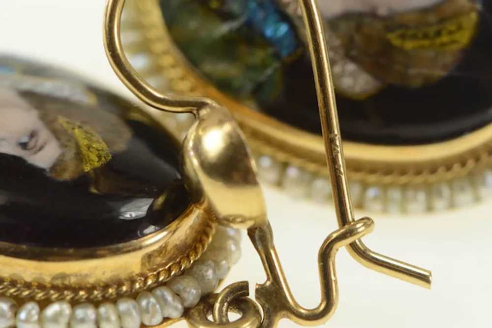 14K R Blancher Limoges Ornate Pearl Dangle Earrin… - image 3