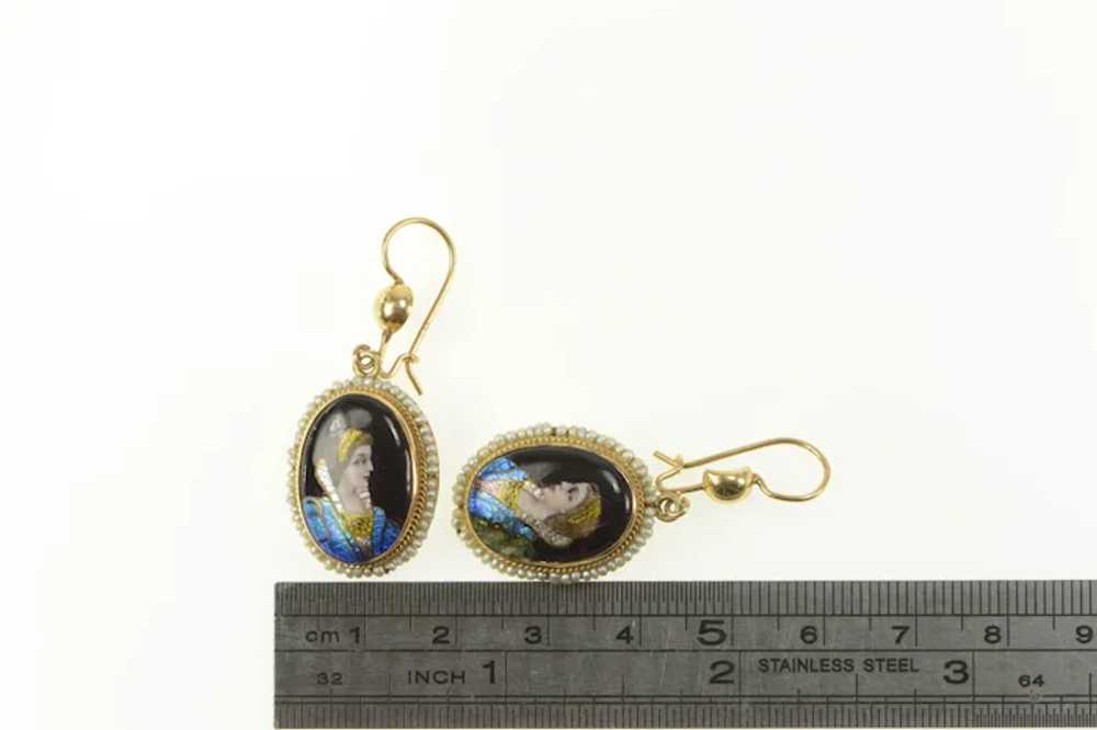 14K R Blancher Limoges Ornate Pearl Dangle Earrin… - image 4