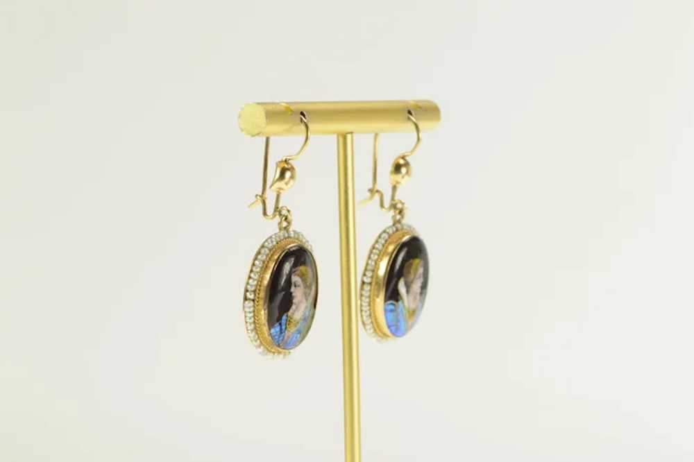 14K R Blancher Limoges Ornate Pearl Dangle Earrin… - image 6