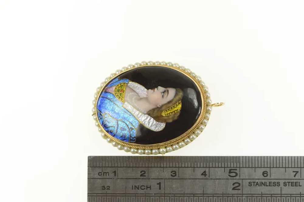 14K R Blancher Limoges Ornate Pearl Oval Pendant/… - image 4