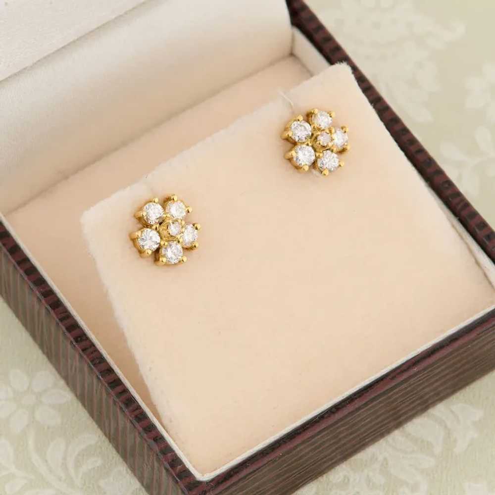 18ct Gold Diamond Cluster Earrings - image 12
