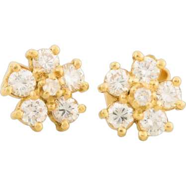 18ct Gold Diamond Cluster Earrings - image 1