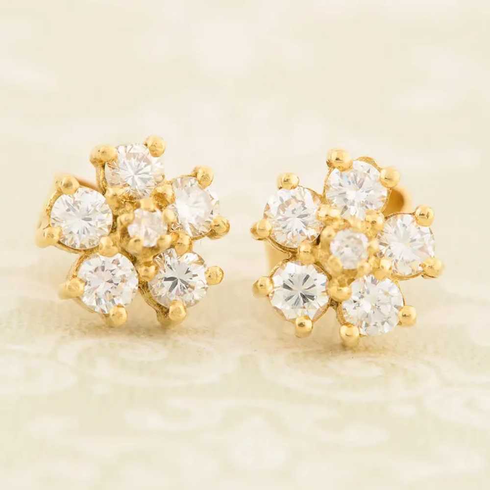 18ct Gold Diamond Cluster Earrings - image 4