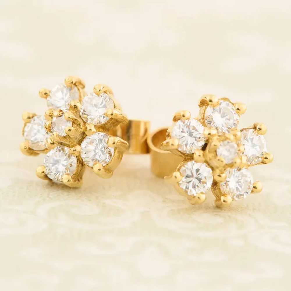 18ct Gold Diamond Cluster Earrings - image 5