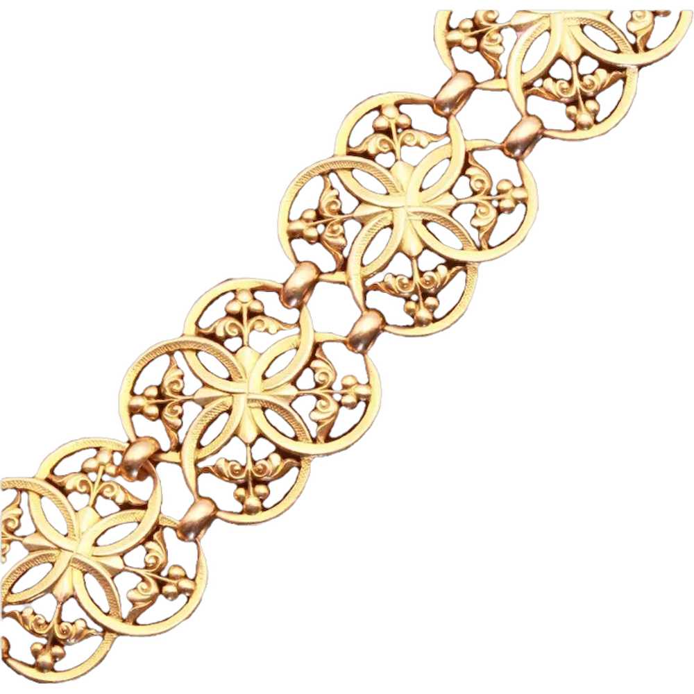 Jules Louis Wiese Antique Bracelet 18k Gold Gothi… - image 1