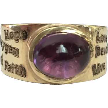 14k Yellow Gold Oval Cabochon Amethyst Ring - image 1