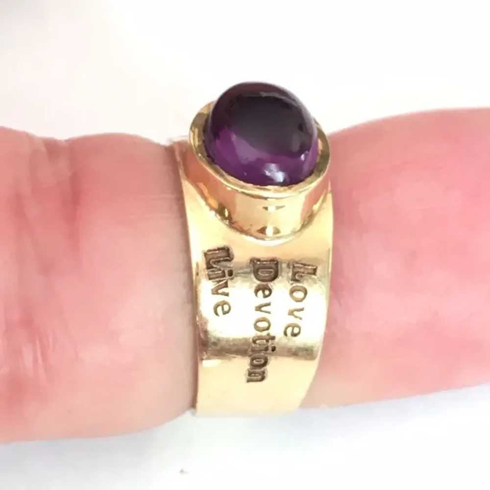 14k Yellow Gold Oval Cabochon Amethyst Ring - image 4