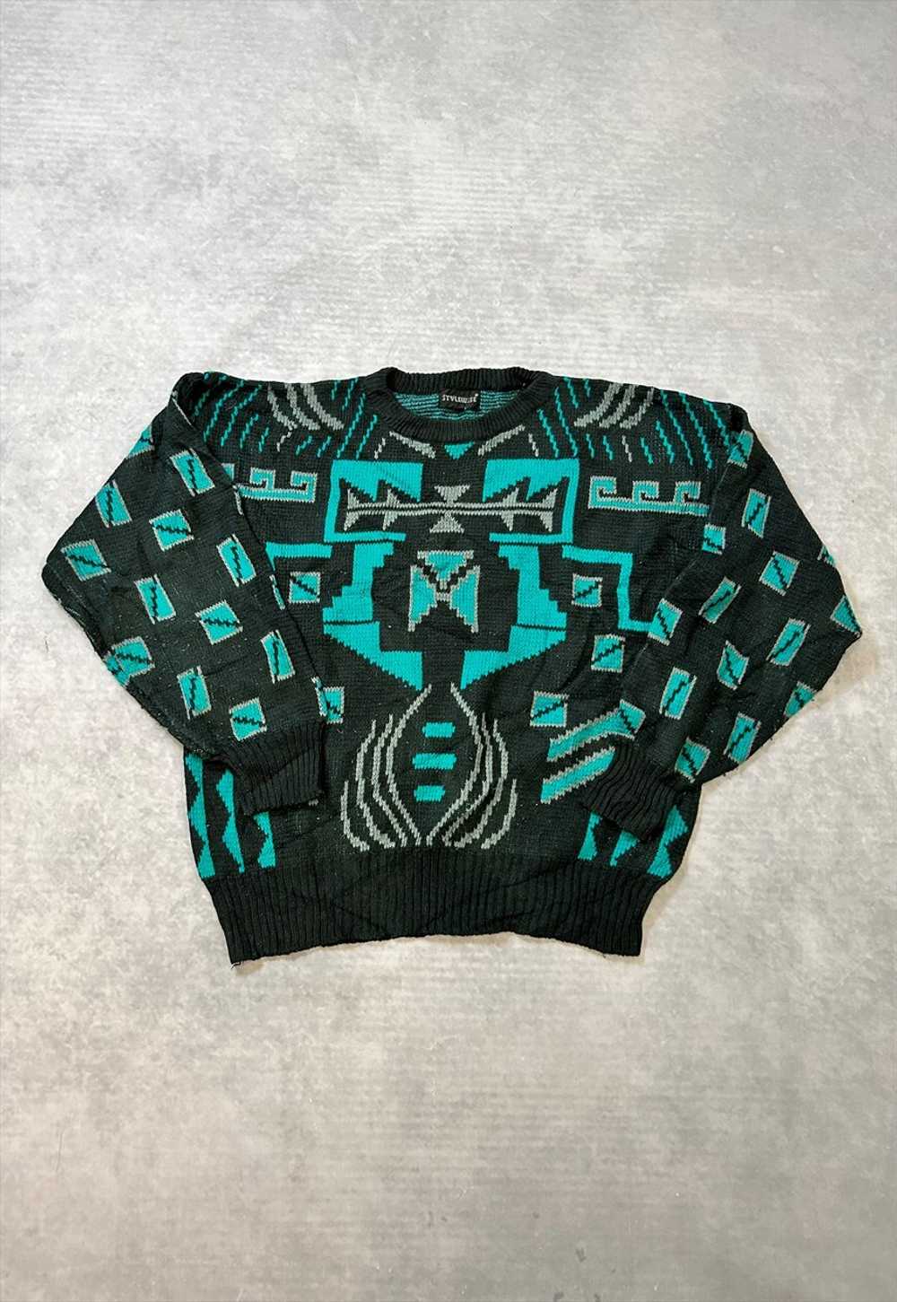 Vintage Abstract Knitted Jumper Funky Patterned S… - image 1