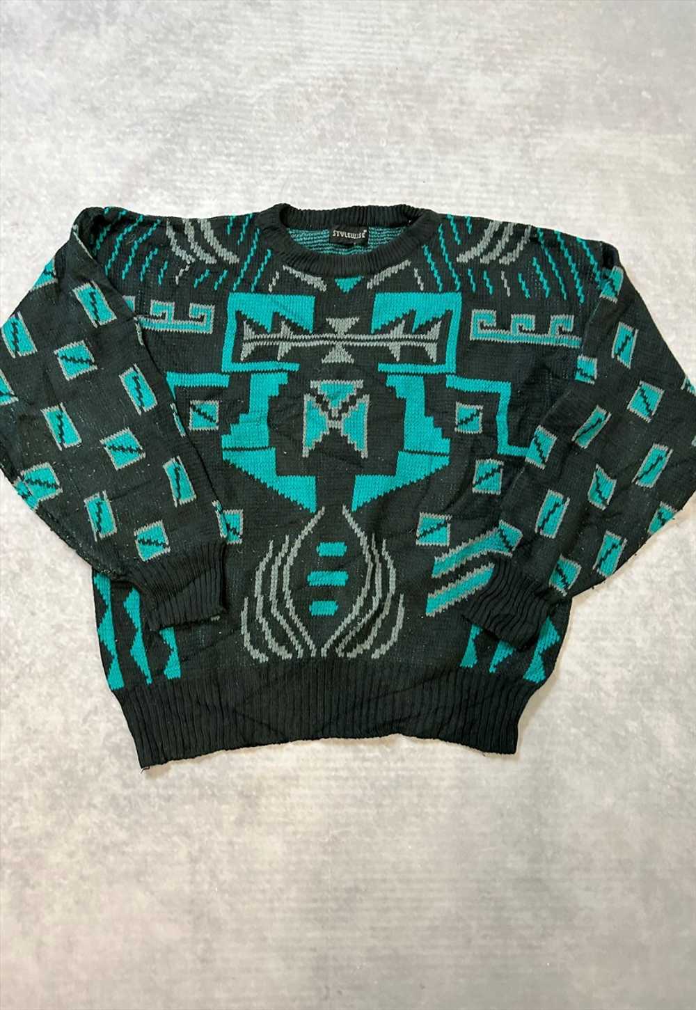 Vintage Abstract Knitted Jumper Funky Patterned S… - image 2