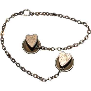 Antique Pair of Engraved Heart-shaped Chain-linke… - image 1