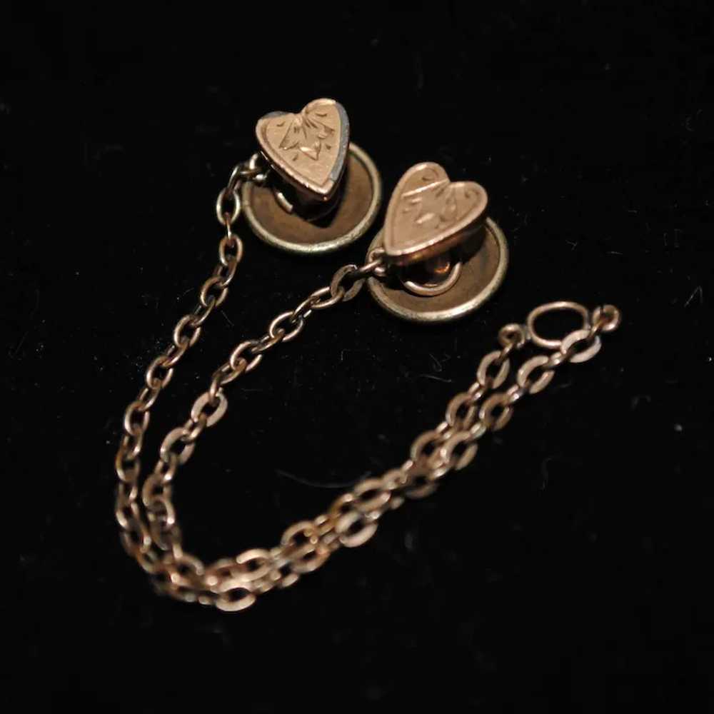 Antique Pair of Engraved Heart-shaped Chain-linke… - image 3