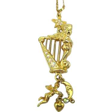 Kirks Folly Angel Harp Jeweled Goldtone Necklace D