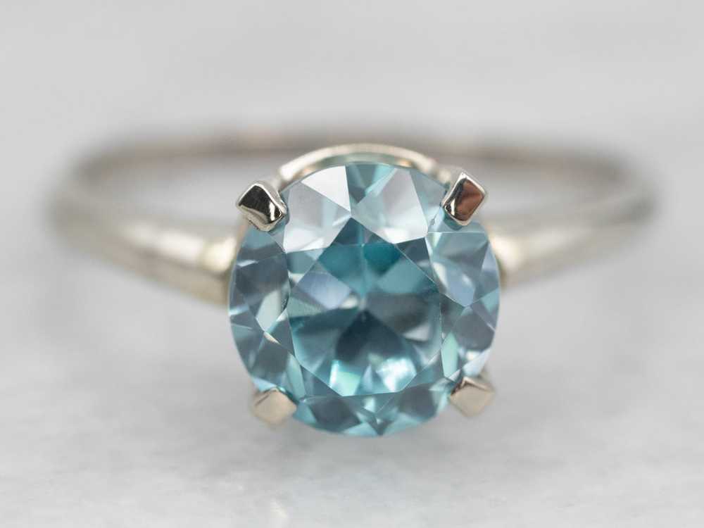 White Gold Blue Zircon Solitaire Ring - image 1
