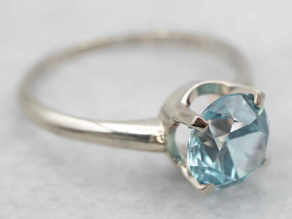 White Gold Blue Zircon Solitaire Ring - image 2