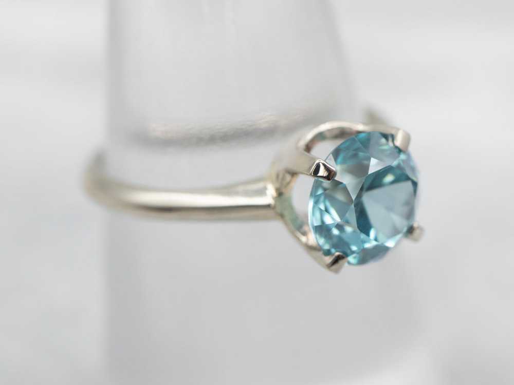 White Gold Blue Zircon Solitaire Ring - image 4
