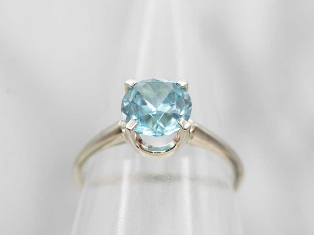 White Gold Blue Zircon Solitaire Ring - image 5