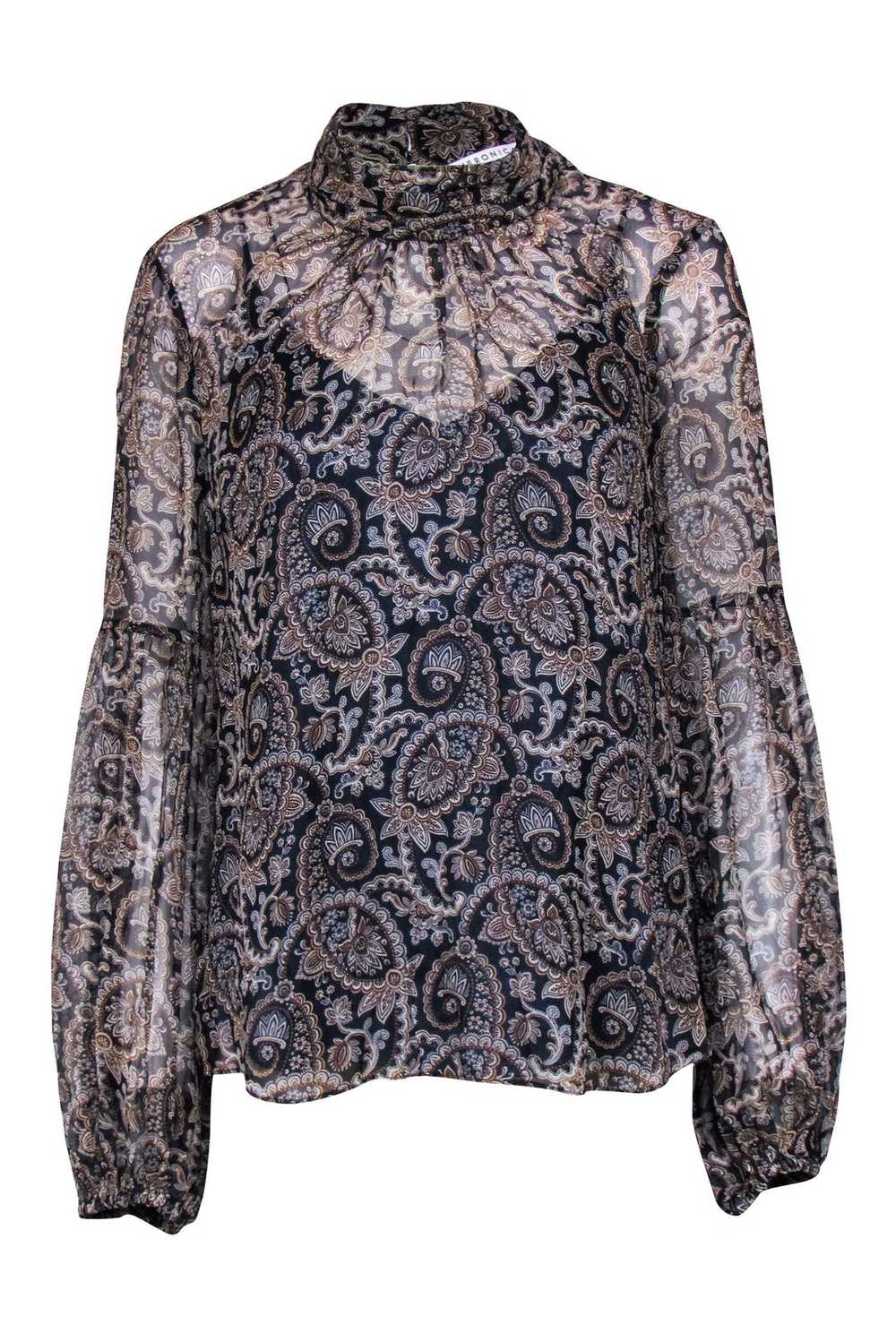 Veronica Beard - Navy & Brown Paisley Print Top S… - image 1