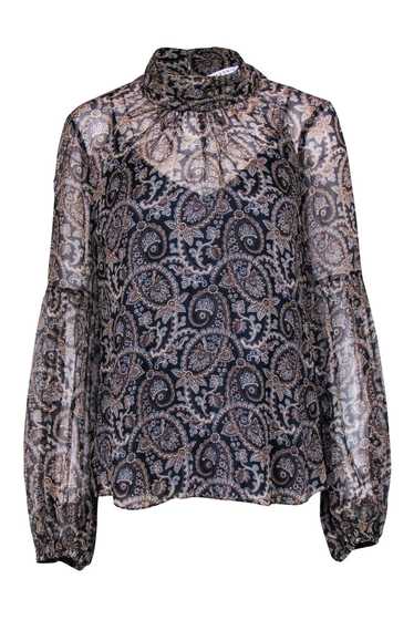 Veronica Beard - Navy & Brown Paisley Print Top S… - image 1