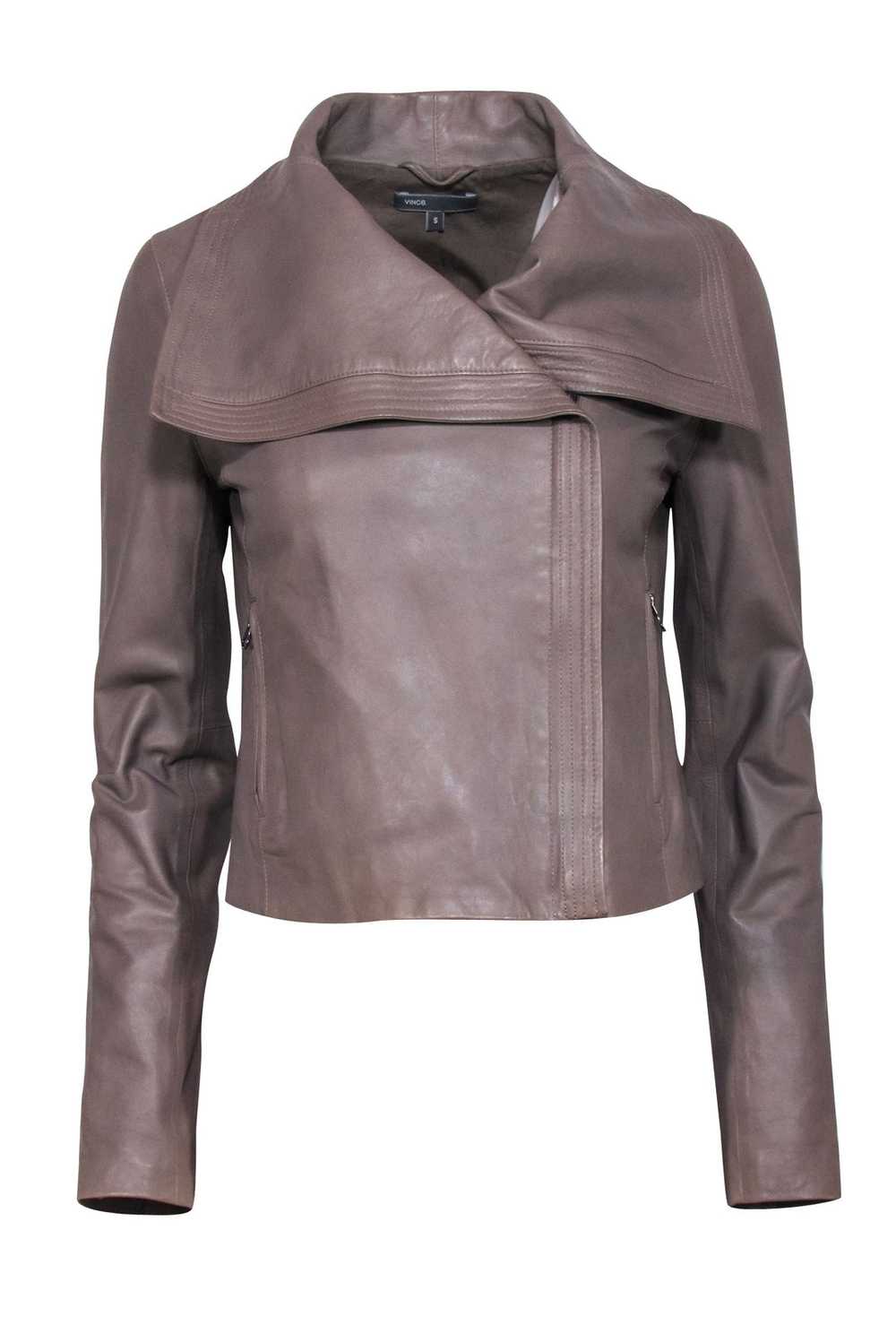 Vince - Taupe Moto Leather Jacket Sz S - image 1