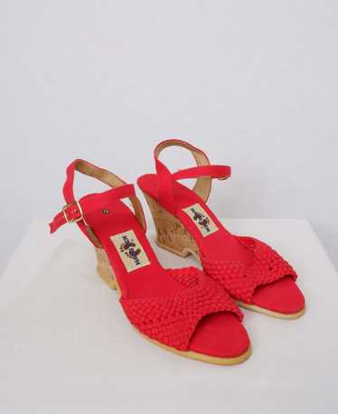 Vintage Red Platform Wedge Sandals by Hang Ten - … - image 1