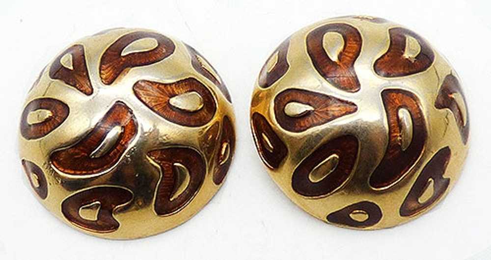 Enamel Leopard Spots Domed Gold Earrings - image 1