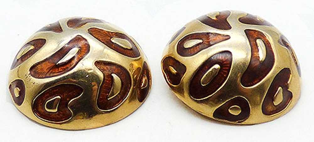 Enamel Leopard Spots Domed Gold Earrings - image 2