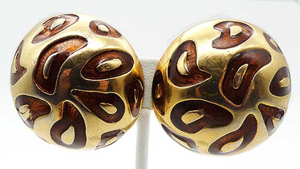 Enamel Leopard Spots Domed Gold Earrings - image 3