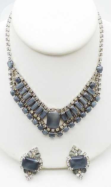 Gray Glass Moonstone Necklace Set