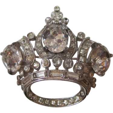 Coro Pegasus Sterling All clear stone Crown brooch - image 1