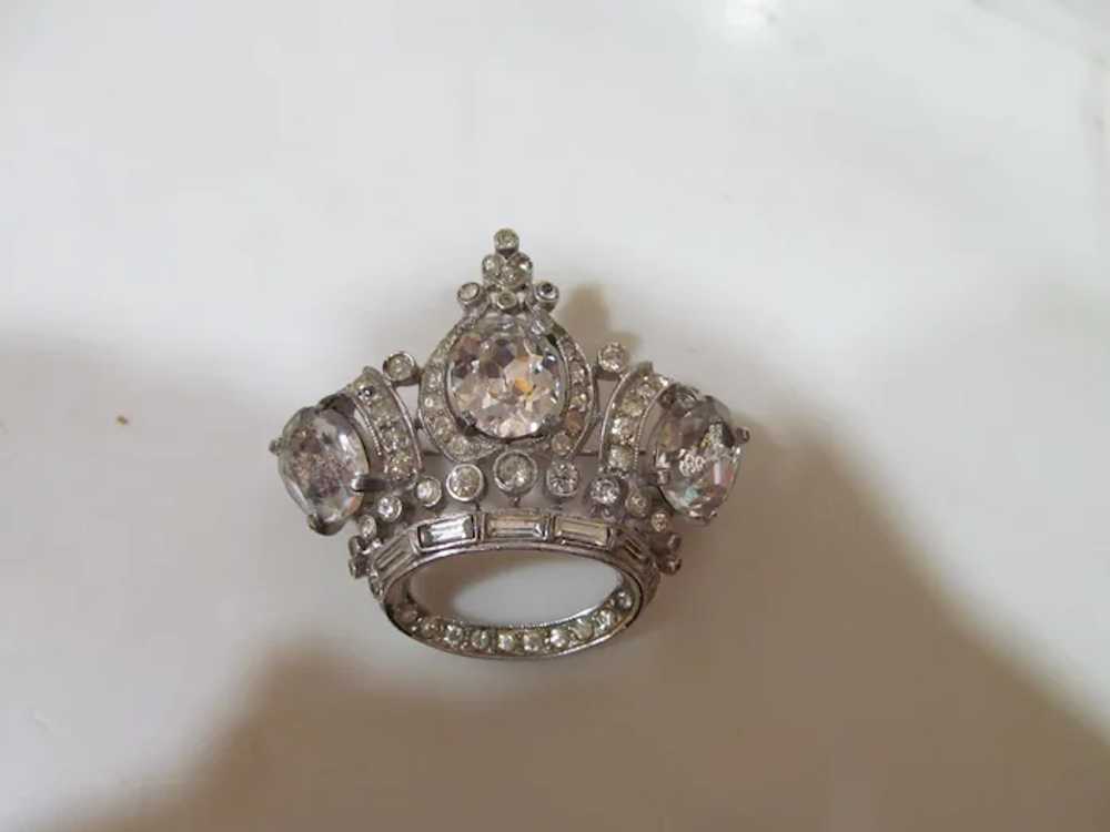 Coro Pegasus Sterling All clear stone Crown brooch - image 3