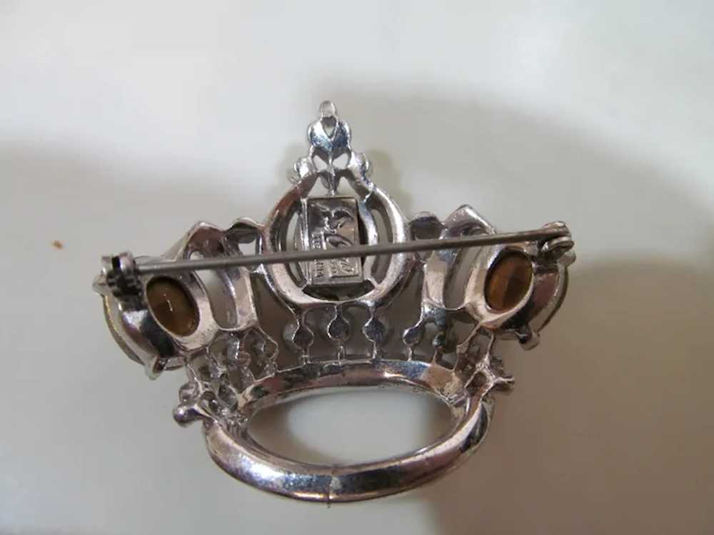 Coro Pegasus Sterling All clear stone Crown brooch - image 6