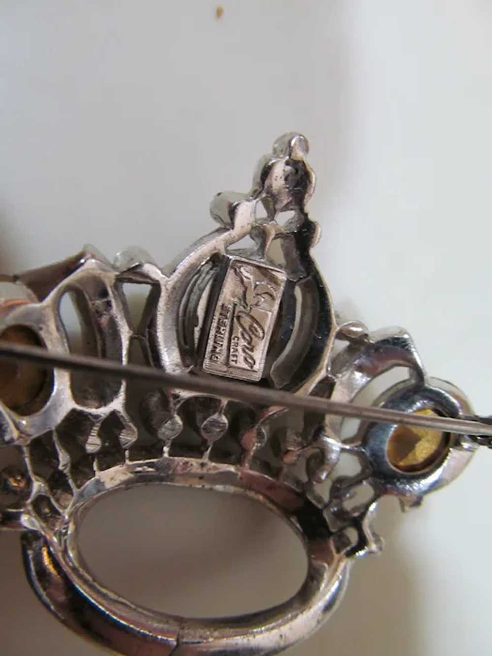 Coro Pegasus Sterling All clear stone Crown brooch - image 7